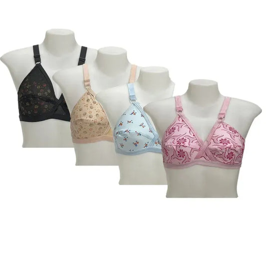 Pack of 4 Women's Multi-Color Jersey Printed Bra and Briefs